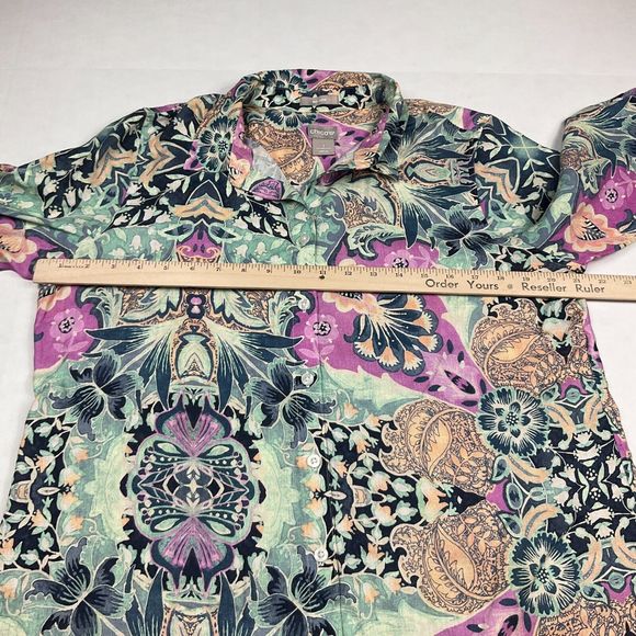 Chicos Linen Button Shirt Floral No Iron 3/4 Sleeve Casual Work Top 1 Medium - Picture 8 of 12